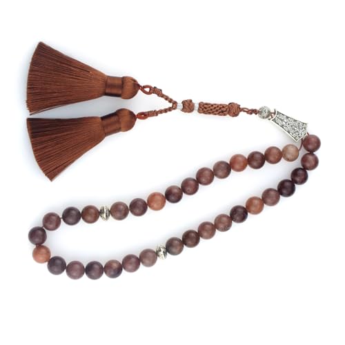 Muslims Islamic 33 Dhikr Tasbeeh Tasbih Prayer Beads, Brown Stone Beads with Tassel