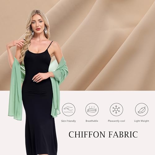 Shawls and Wraps for Evening Dresses Sheer Chiffon Women Elegant Soft Silky Wraps Wedding Bridal Scarf - color: Dusty Sage, size: 79*18‘’
