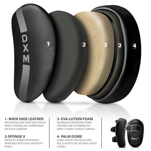 DXM SPORTS Muay Thai Pads Kickboxing Equipment Martial Arts Training Kick Pads for MMA, Taekwondo, Karate – Ideal for Kicks, Knees and Punches in Martial Arts Training (ONE PAD ONLY) - color: Black & Silver