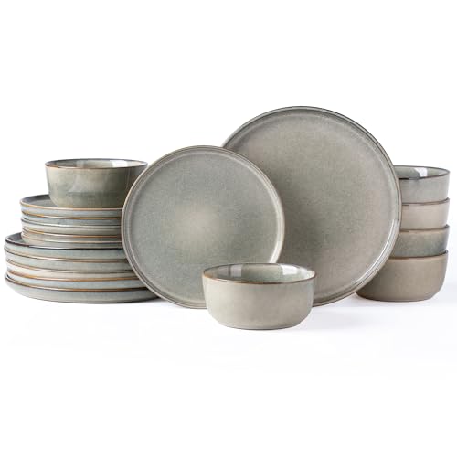 AmorArc Stoneware Dinnerware Sets for 6, 18 Piece Plates and Bowls Sets - color: Reactive Glaze, size: Service for 6