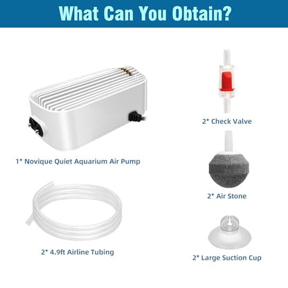 Quiet Aquarium Air Pump 9W Fish Tank Oxygen Aerator Pump with Air Stone Airline Tubing Check Valve Aquarium Bubbler for 160-300 Gallon Fish Tanks - size: 9W
