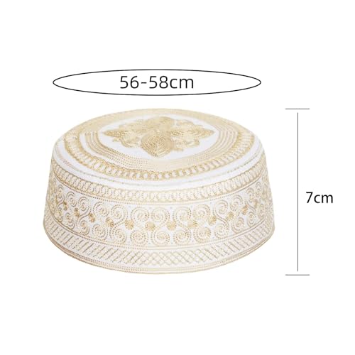 Ibluelover Men Muslim Prayer Kufi Hat Breathable Embroidery Kofia Topi Sunhat Islam Kufi Headware Praying Beanie - color: Yellow
