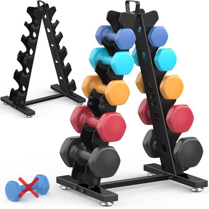 TomCare 6-Tier|5-Tier|4-Tier|2-Tier Dumbbell Rack Stand Only for Home Gym | Stable A-Frame, Fits 5–35 lb Dumbbells, Protective Padded Cradles, Adjustable Feet, Easy-Carry Handle (Stand Only) - color: Black, size: 5 Tier