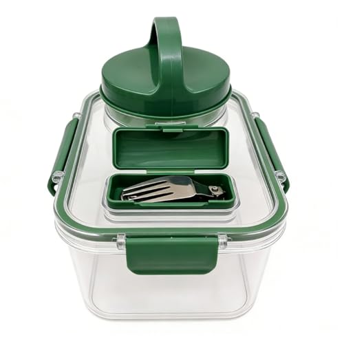Salad Jar, Portable Salad Container with Leakproof 4 Sauce Cups and Utensil Storage for Lunch Picnic Family Gatherings (Rectangle)