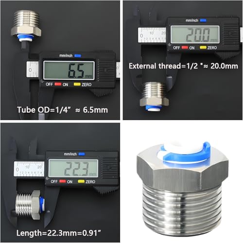 Stainless Steel 1/2"M to 1/4" Push-Fit Connector | Quick connector for reverse osmosis water purifiers & beverage dispensers. - style: 1/2" M to 1/4" PTC