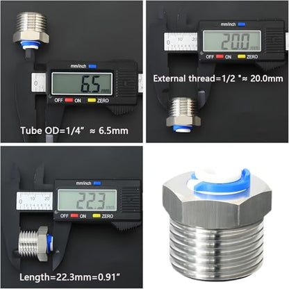 Stainless Steel 1/2"M to 1/4" Push-Fit Connector | Quick connector for reverse osmosis water purifiers & beverage dispensers. - style: 1/2" M to 1/4" PTC
