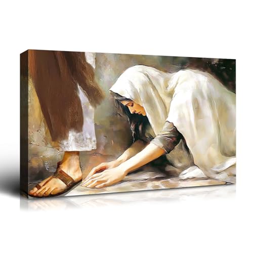 Wewejia Jesus Canvas Wall Art Decor 16x12 inch, Jesus Miracle Saved Woman Canvas Wall Art, Christian Inspirational Picture Art Poster, Religious Christian Home Office Decor Ready to Hang - color: WWJYSS132, size: 16"L x 12"W