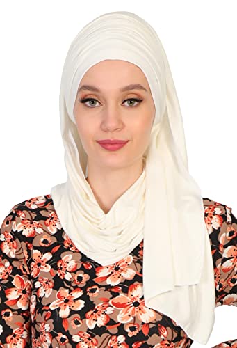 Aisha's Design Instant Hijab Scarves for Women, 95% Cotton Pretied Bonnet Turban Easy to Wear Cotton Headscarf - color: Cream