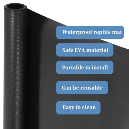 Reptile Mat, Reptile Carpet, EVA Reptile Liner, Waterproof Terrarium Mat, Leopard Gecko Reptile Mat, Lizard Tortoise Tank Accessories, Black, 59.05" L x 17.52" W