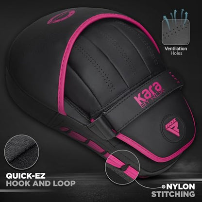 RDX Boxing Pads and Bag Gloves Set, Maya Hide Leather Kara Hook and Jab Training Pads, Curved Focus Mitts for MMA, Muay Thai, Kickboxing Coaching, Martial Arts, Punching Hand Target Strike Shield - color: PINK