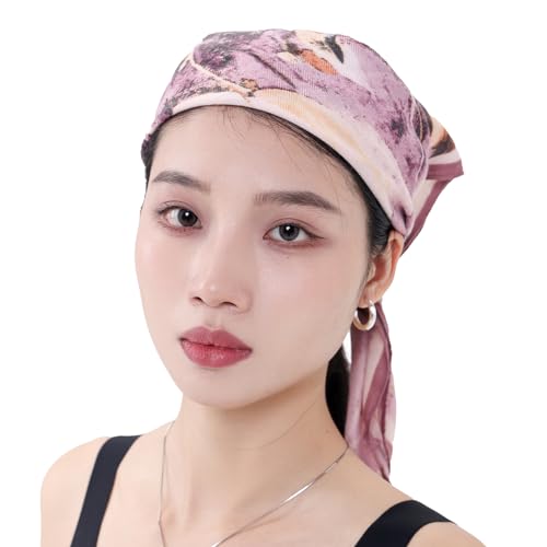 여성용 헤드 스카프 66cm(26인치) 실크처럼 매끄러운 라지 스퀘어 스카프, 헤어 랩, 야간 및 수면용 - color: Jaen Collection 9 - Pink Abstract