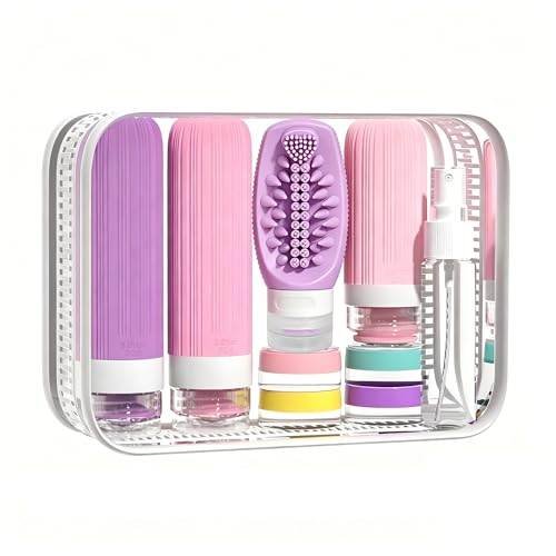 Vitog 16 Pack Travel Bottles with Body Brush, TSA Approved Toiletry Kit - color: Purple