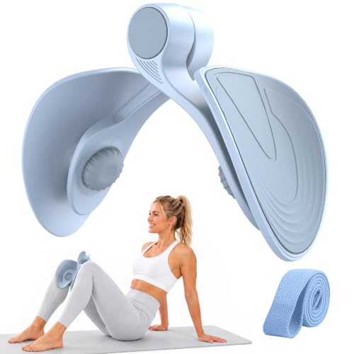 Pelvic Floor Exercise Device with 35 lb Resistance, Kegel and Inner Thigh Muscle Trainer, Home Workout Equipment for Postpartum Recovery, Women & Men, with Band - color: Blue