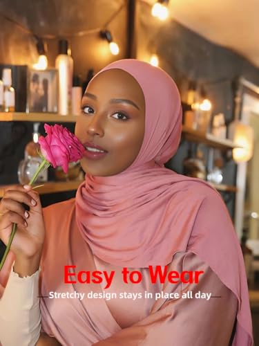 Hijab Scarf for Women Soft Muslim Hijabs Head Wrap Scarves Fashion Long Hair Shawls Stretchy Muslin Headscarf - color: Light Pink Hijab Scarf for Women