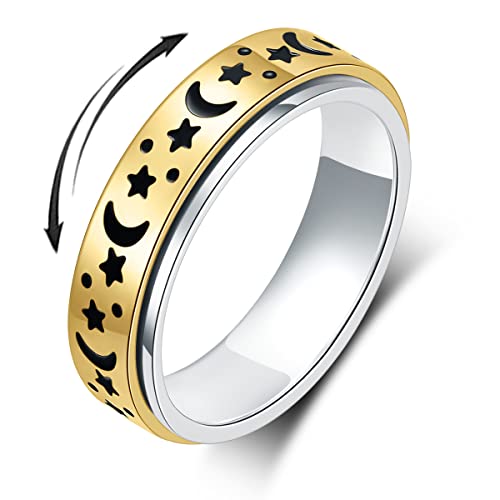 OreilleStar Anxiety Ring for Women Fidget Ring: Anxiety Relief Items Spinner Rings for Anxiety Silver Moon Star Fidget Rings for Anxiety for Women Anxiety Rings - size: Size 6, style: Gold-Moon Star