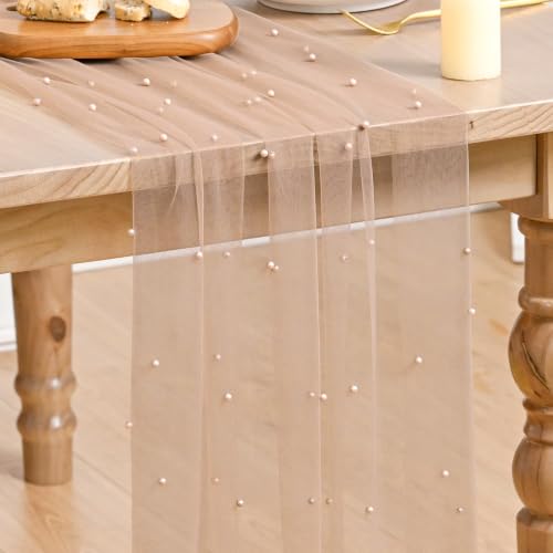Artoid Mode Pearl Tan Gauze Table Runner 10FT Home Decor - color: Tan, size: 28" x 120"