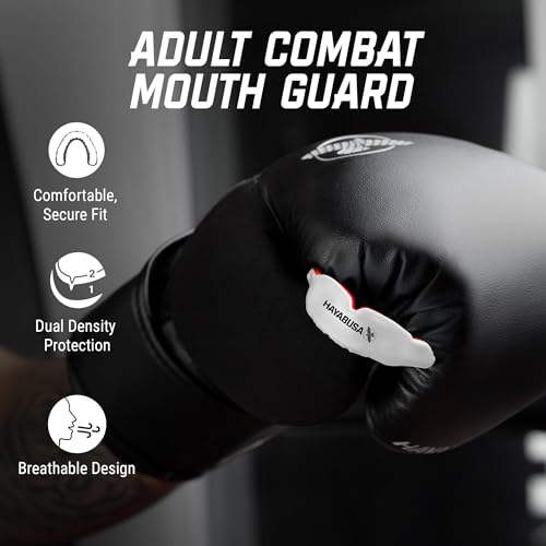 Hayabusa Combat Sports Mouth Guard Youth, Kids and Adult Sizes Comes with Case - White/Red, Adult - color: White/Red, size: Adult