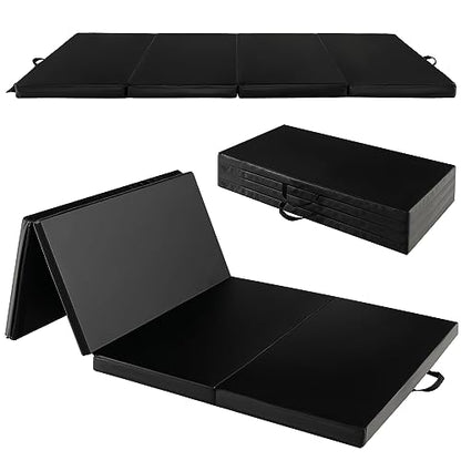 Goplus Gymnastics Mat, Folding Tumbling Mat with Carry Handles, Hook & Loop Fasteners, 4 Panels for Fitness Exercise Yoga Stretching Aerobics Workouts, Thick Gym Mats for Home - color: Black 2