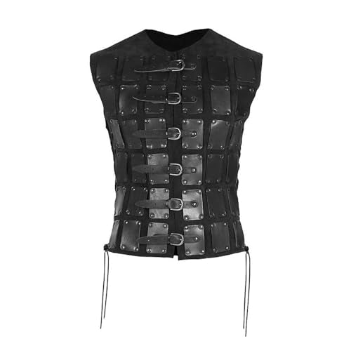 Viking Chest Guard, Medieval Vest Chest Armor with 6-Layer Belt Buckle, Steampunk Cosplay Knight Breastplate - color: Black