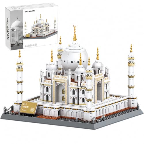 Taj Mahal Building Block Set 1113 Pieces Large World Wonder Architecture Model India Landmark Souvenir with Golden Finials & Nameplate Gift for Adults Teens - color: Taj Mahal