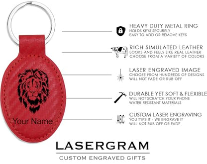 LaserGram Oval Keychain, Allah 2, Personalized Engraving Included (Carbon Fiber Red) - color: Carbon Fiber Red