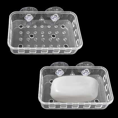 2 Pack Suction Cup Soap Dish Holder Soap Case Clear Acrylic Plastic Wall Mounted Shower Soap Holder Bathroom Kitchen Accessory Securely Holds Bar Soap, Sponge, and Toiletries