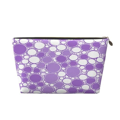 Leather Makeup Bag for Purse, Waterproof Small Toiletry Bag with Zipper, Cute Cosmetic Bags for Women, Purple White Bubble Pattern Travel Pouch - color: Purple White Bubble Pattern
