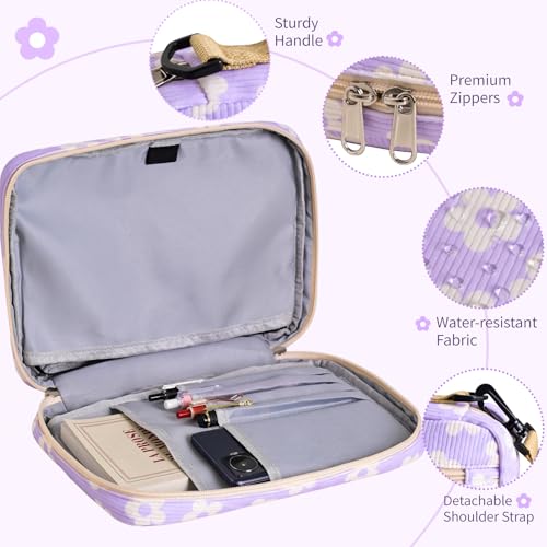 Bible Cover Case for Women Large Bible Cover for Girls Bible Study Supplies Accessories with Handle and Shoulder Strap | Durable - color: Flower-purple