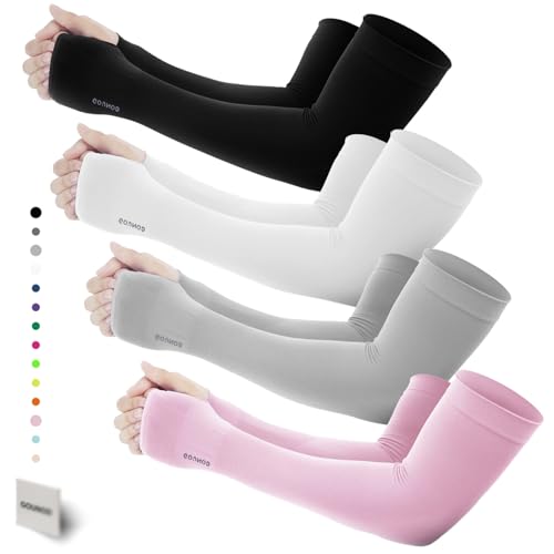 GOUNOD Gardening Sleeves to Cover Arms for Women with Thumb Holes-Sun Protection SPF Cooling Driving UV Blocking - color: 4 Pairs:black,white,light Grey,pink