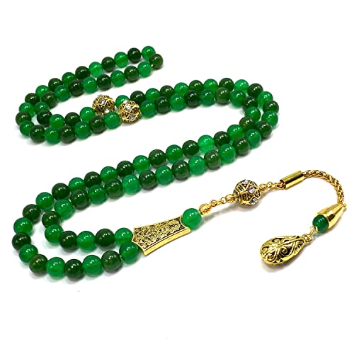Special Prayer Beads Series -99 beads- Tesbih Tasbih Tasbeeh Misbaha Masbaha Subha Sebha Sibha (Green Jade Natural Stone -8 mm 99 beads-) - color: Green Jade Natural Stone -8 mm 99 beads-