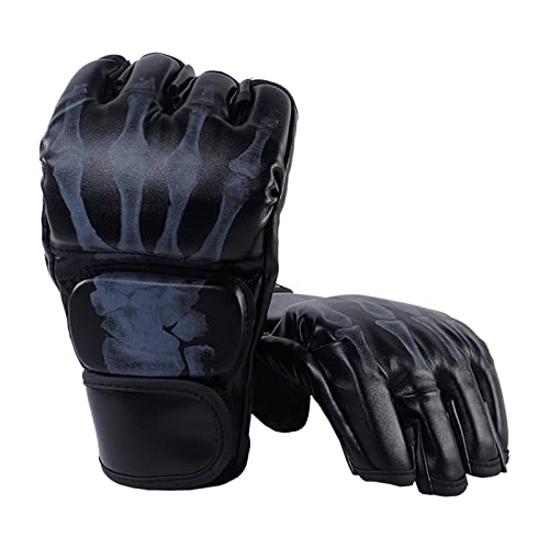 MMA Boxing Gloves, Lightweight Breathable Protector Half Mitts for Adults Men Women Punching Heavy Bag Karate Fighting Grappling, Hand Black