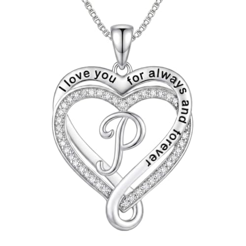 Heart Initial Necklace for Women Double Heart Letters Necklaces - color: P