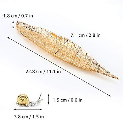 Accmor Incense Holder Set, Leaf and Snail Incense Burner, Incense Ash Catcher, Incense Sticks Holder for Counters, Meditation Room, Yoga, Home, Office, Gold - color: Gold