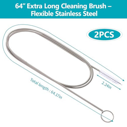 Upgrade 2 Packs Extra Long Drain Cleaners Brush, 64 Inches Flexible Sunroof Drain Cleaning Brush Tool, Premium Tube Cleaner for Dishwasher Drain Hose, Bathroom