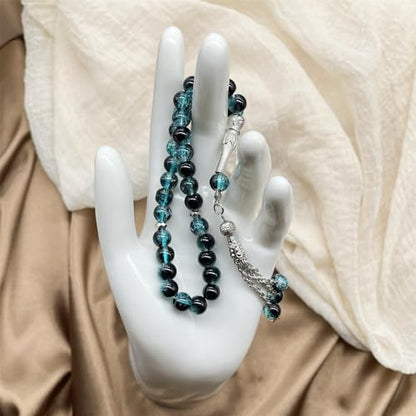 Islamics Prayer Beads 33 Tasbih Ice Cracked Glass Rosary Necklace for Muslims Worship and Spiritual Reflection Daily Worship Tasbih - color: Royal Blue