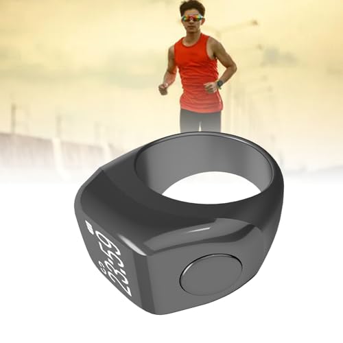 Finger Smart Tally Counter Ring, Muslim Digital Azan Alarm Clock, Vibration Reminder, Touch Control, 0.42in Screen, for Nice Islamic Gift - color: Black