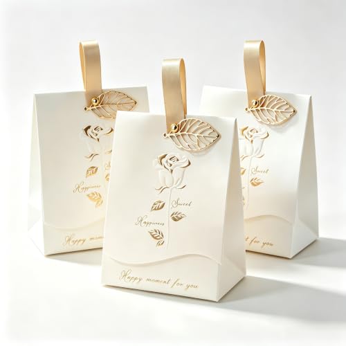 30 Pack Ivory Favor Gift Box, 3.9"W x 2.6"D x 5.1"H - color: Leaf Rose Ivory