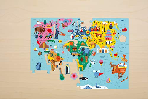 Mudpuppy Map of The World – 78 Piece Geography Puzzle with Special Shaped Pieces and Iconic Landscapes Cultural Items and More - style: Map of the World