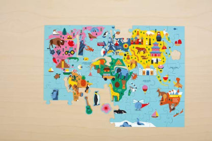 Mudpuppy Map of The World – 78 Piece Geography Puzzle with Special Shaped Pieces and Iconic Landscapes Cultural Items and More - style: Map of the World