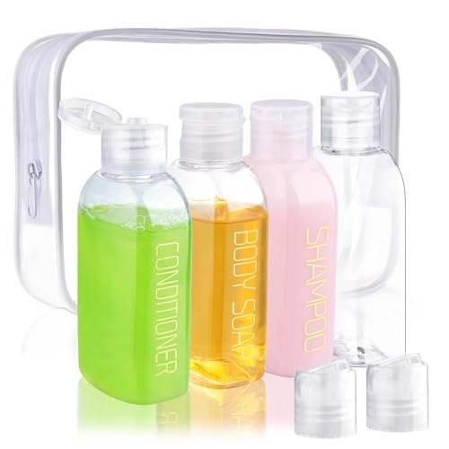 Cosywell 4pc 3.4 oz Leakproof Squeeze Bottles Travel Kit - color: 3.4oz Clear - 3 Labeled 1 Blank