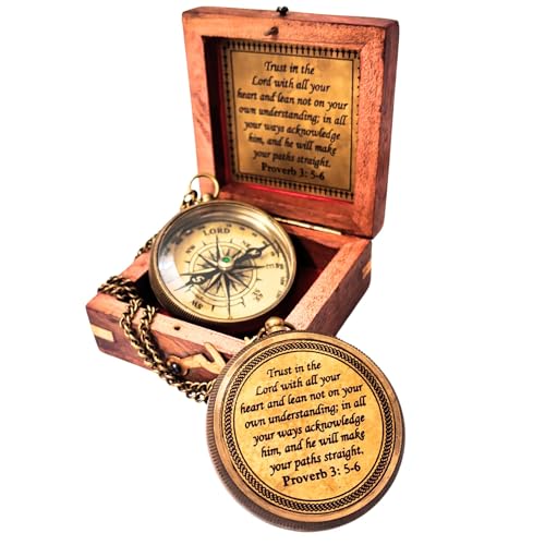 Trust in The Lord - Proverbs 3: 5-6 Engraved Compass, Wood Box Greeting, Inspirational Gift Men, Christian Boys Baptism Gifts, Graduation Day - style: #1 Lord's Compass