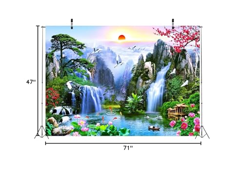 BELECO 6x4ft Fabric Fairyland Mountain Lake Photography Backdrop Waterfalls Swans Fish Flowers Dreamy Natural Landscape Painting Background Wall Murals Home Decor Kids Adults Portrait Photoshoot - size: 6x4FT