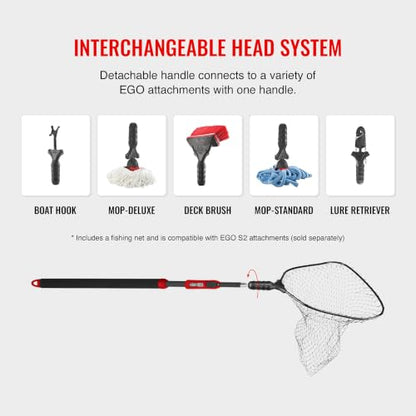 EGO S2 Slider Fishing Net Handle | Adjustable Extension Handle, Minimal Water Drag Design, Ergonomic Foam Grip for Landing Nets - size: 29" to 60" Handle, 22” x 23” Hoop, style: Rubber Coated Nylon Mesh
