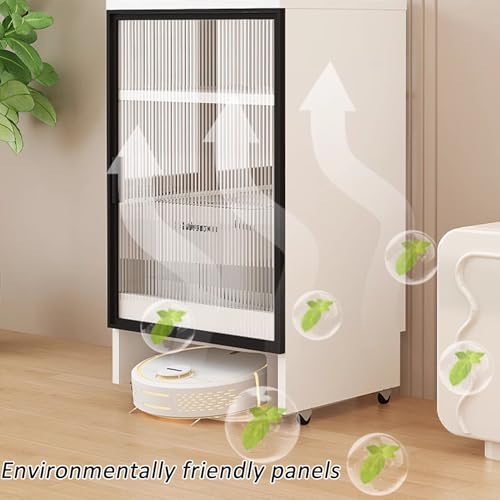 Robot Vacuum Cleaner Storage Rack,Robot Vacuum Storage Cabinet with Glass Door, Mobile Sweeping Robot Rack, Hidden Vacuum Organizer, Floor Aquarium Stand for Living Room (Gray & Black)