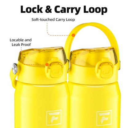 Fanhaw 24 oz Insulated Stainless Steel Water Bottle with 2-in-1 Straw& Chug Lid, Leakproof Wide Mouth Vacuum Bottle for School, Sports, Kids, Teens& Adults, Back to School Essentials (Bright Yellow) - color: Bright Yellow