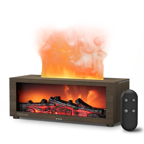 TMEHM Fireplace Flame Essential Oil Diffuser Humidifier, Aromatherapy - color: Dark Wood Grain