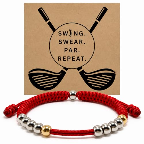 Golf Counter Bracelet, 10 Bead Handmade Score Counter, Adjustable Stainless Steel Beads, Easy Stroke Counting Accessory for Men and Women - color: Red