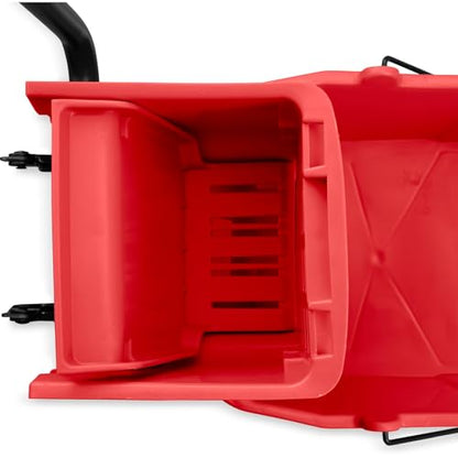 Carlisle FoodService Products 26 Qt Mop Bucket with Side Wringer, Red | 18.5 x 16.5 x 16.5 in, 34.25-in Handle Height, Polypropylene, 50,000-Cycle Wringer, Non-Marking Casters, Assembly Required - color: Red