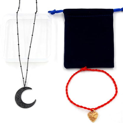 Stainless Steel Arabic Moon Pendant Necklace - Islamic Allah Symbol Jewelry for Men and Women - Religious Amulet Talisman Gift YA4979 - color: black moon pendant necklace
