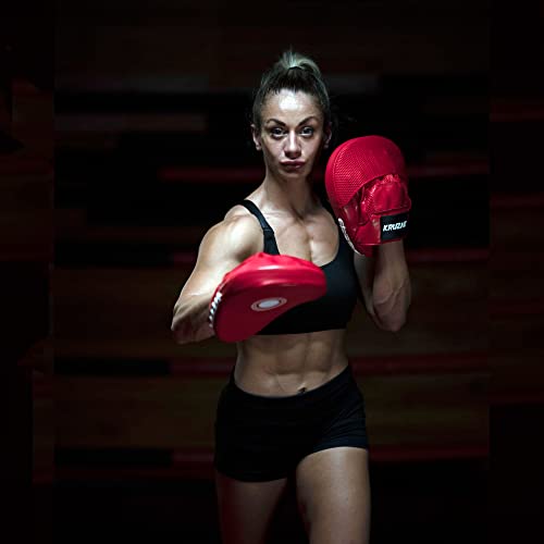 Kruzak Plain Punching Mitts for Muay Thai MMA Training, Focus Pads for Boxing Martial Arts and Punching Target - color: Red